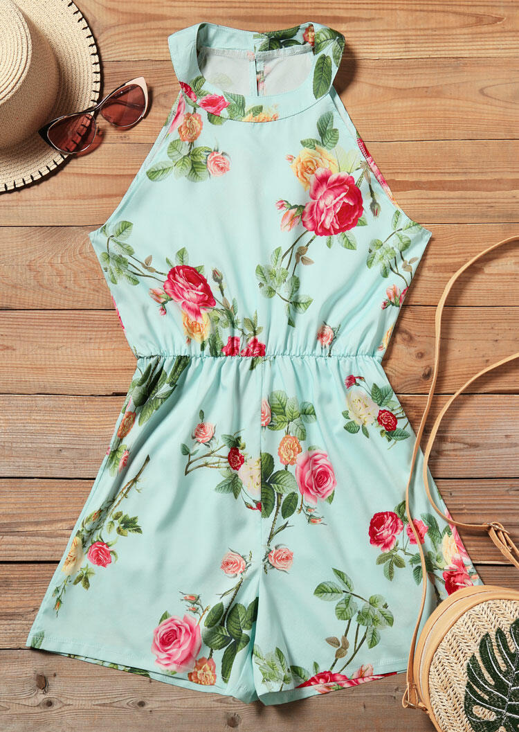 

Jumpsuits & Rompers Floral Sleeveless Romper - Light Green. Size