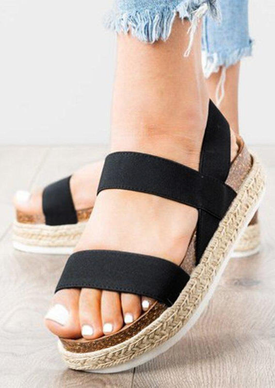 

Solid Ankle Strap Platform Sandals - Black, 446623