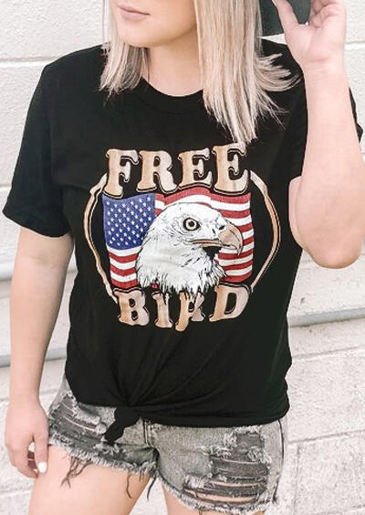 

Free Bird American Flag T-Shirt Tee - Black, 446731