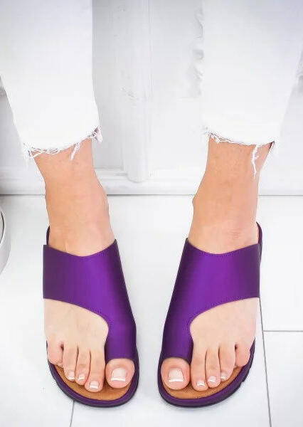 

Solid Round Toe Flat Slippers - Purple, 446764