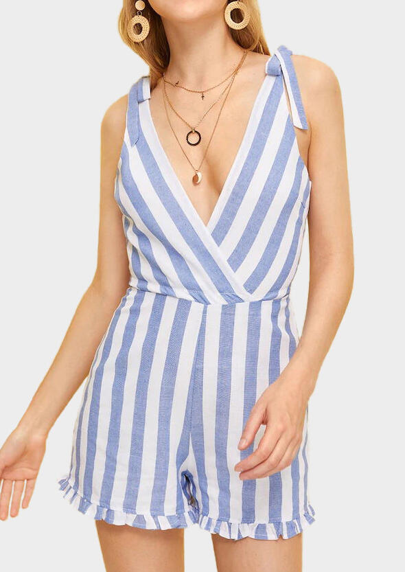 

Jumpsuits & Rompers Striped Backless Romper without Necklace - Stripe. Size