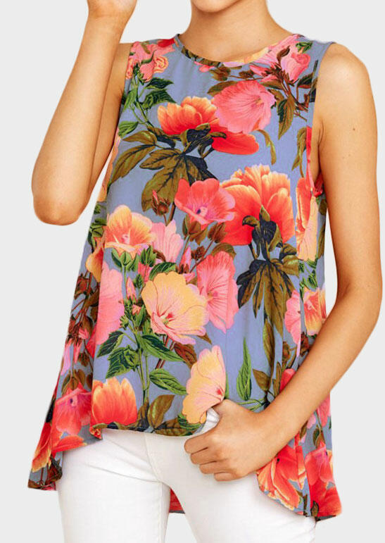

Tank Tops Floral Irregular O-Neck Tank - Sky Blue. Size: S,M,,XL