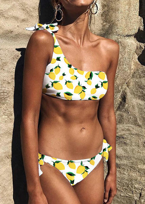 

Lemon Tie One Shoulder Bikini Set - White, 446761