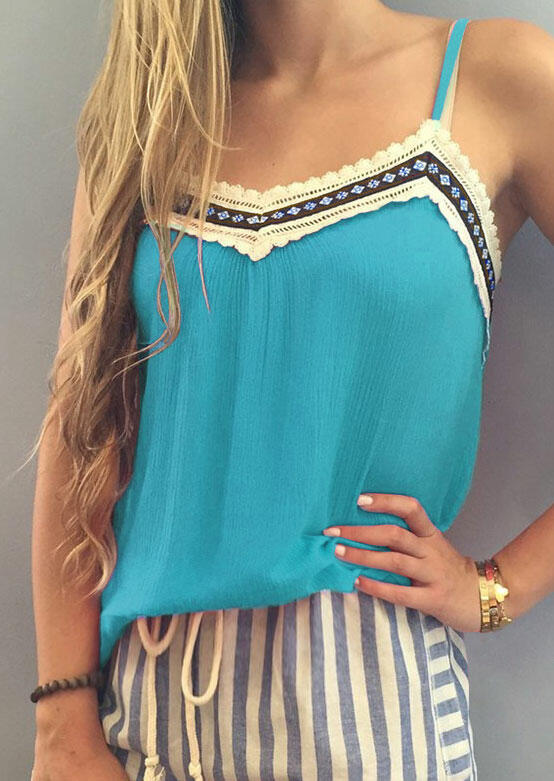 

Tank Tops Lace Splicing V-Neck Camisole - Lake Blue. Size: ,M