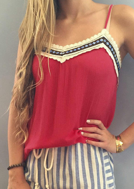 

Tank Tops Lace Splicing V-Neck Camisole - Red. Size: ,XL