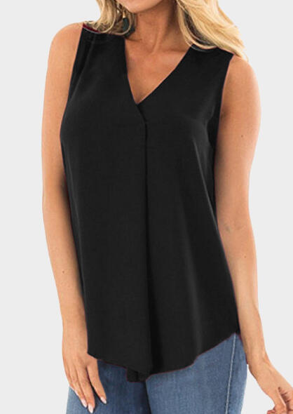 

Solid V-Neck Tank- Black, 446914