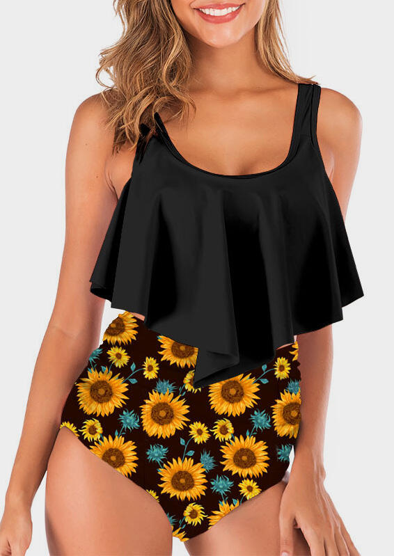 

Sunflower Layered High Waist Tankini - Black, 446921