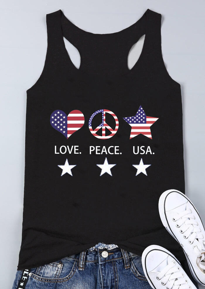 

Tank Tops Love Peace USA American Flag Tank - Black. Size