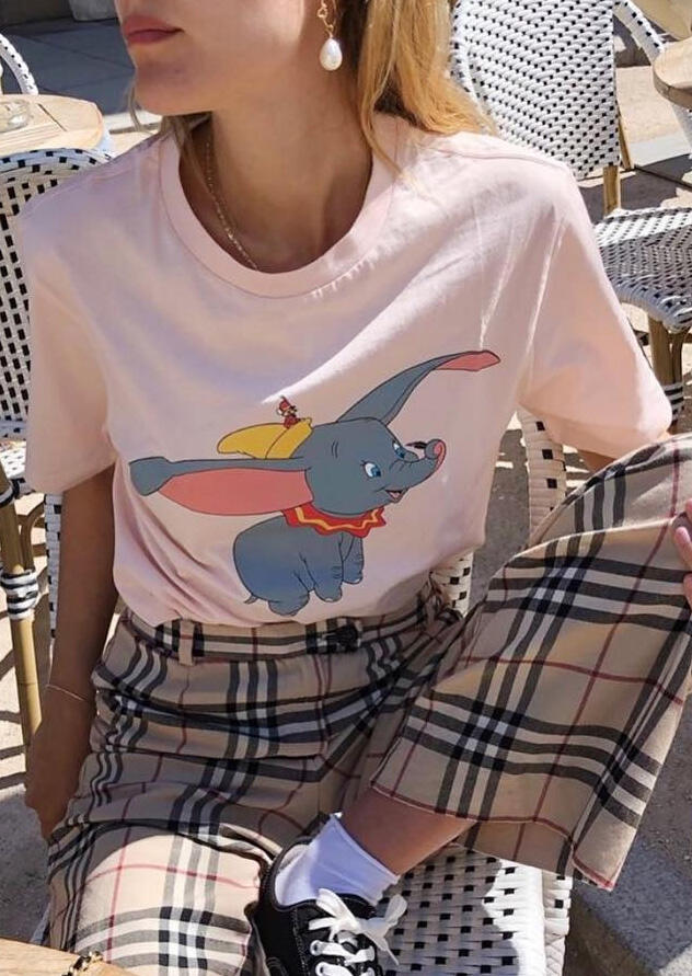 

Tees T-shirts Dumbo O-Neck Short Sleeve T-Shirt Tee - Pink. Size
