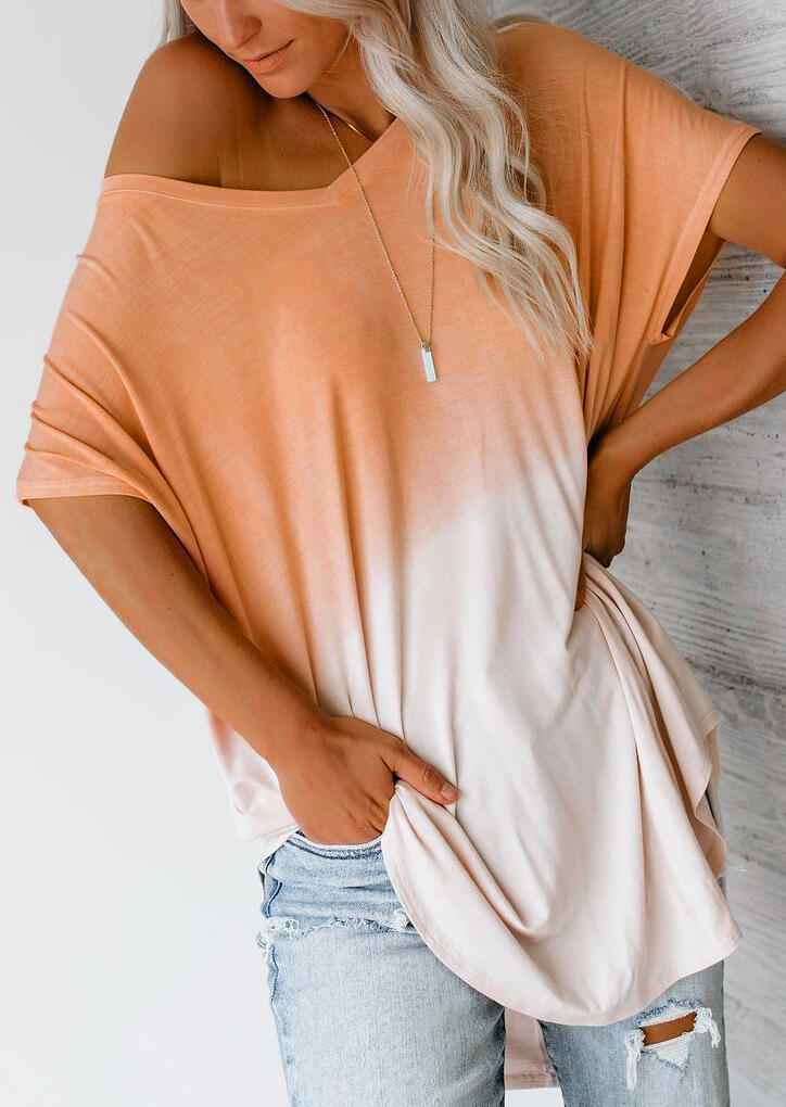 

Color Block V-Neck Blouse without Necklace - Orange, 447115