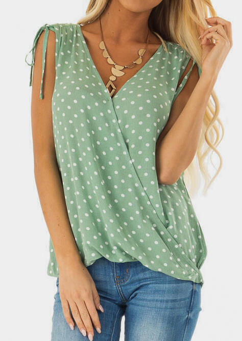 

Tank Tops Polka Dot Ruffled Tank without Necklace in Green. Size
