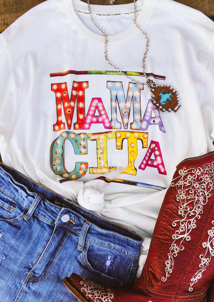 

Mamacita O-Neck Short Sleeve T-Shirt Tee - White, 447161
