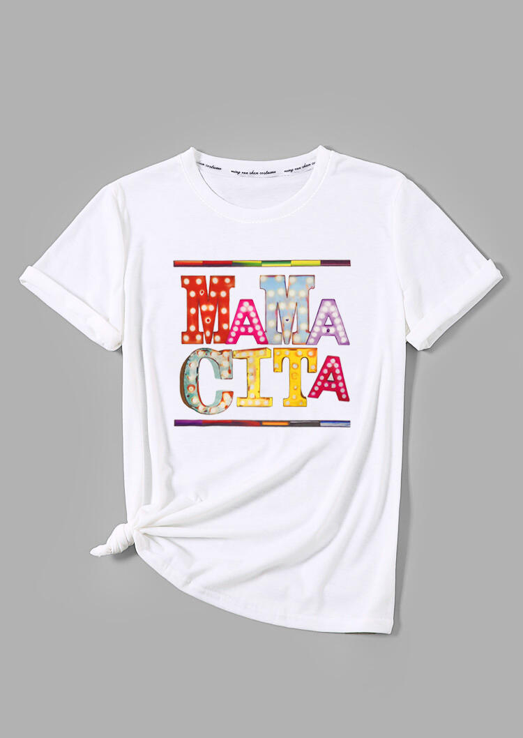 

Tees T-shirts Mamacita O-Neck Short Sleeve T-Shirt Tee - White. Size