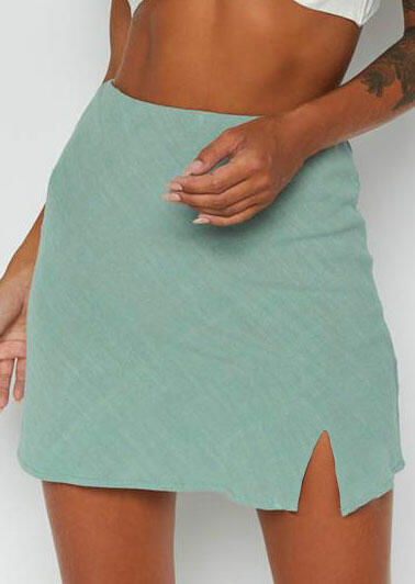 

Solid Slit Zipper Mini Skirt - Light Green, 447211