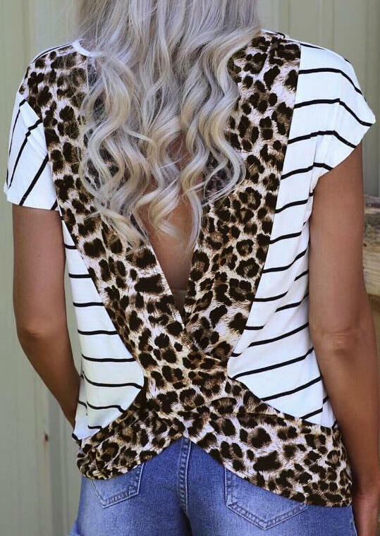 

Leopard Printed Open Back Blouse - Stripe, 446152