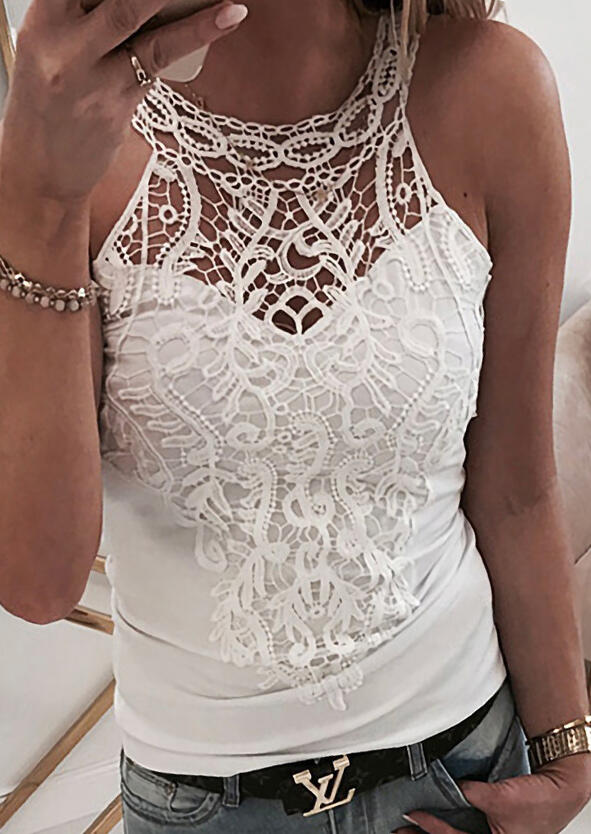 

Tank Tops Lace Splicing Hollow Out Tank - White. Size