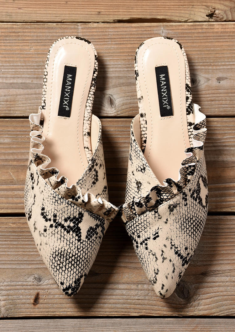 

Snake Skin Printed Pointed Toe Slippers - Multi, 447154
