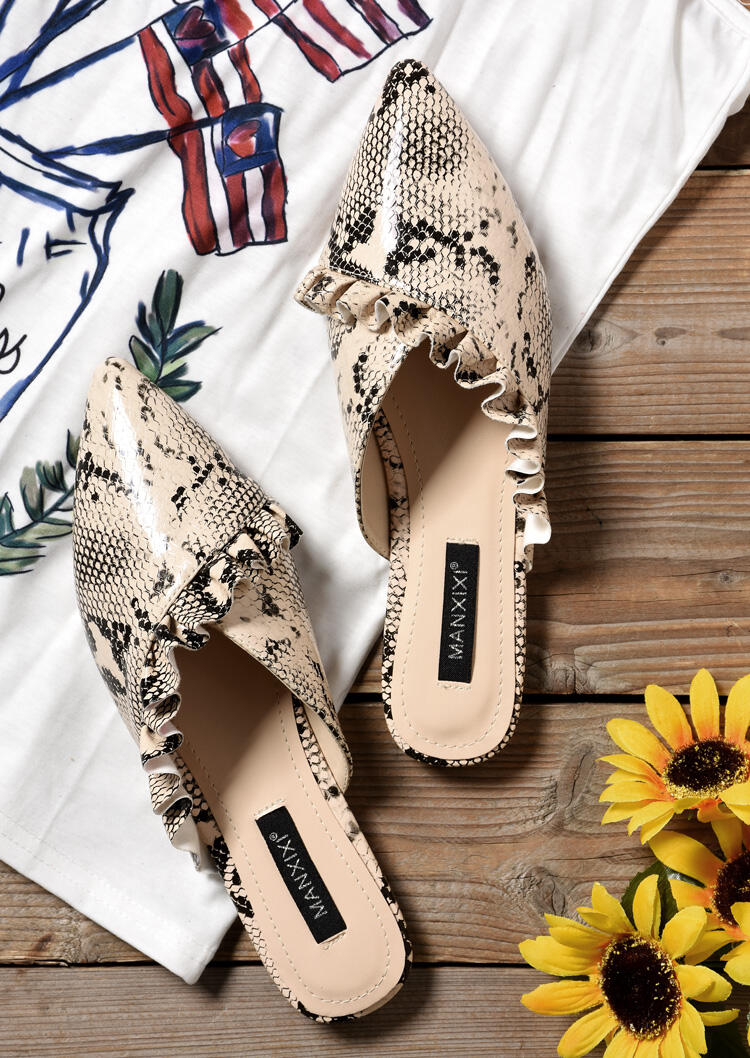 

Slippers Snake Skin Printed Pointed Toe Slippers - Multi. Size
