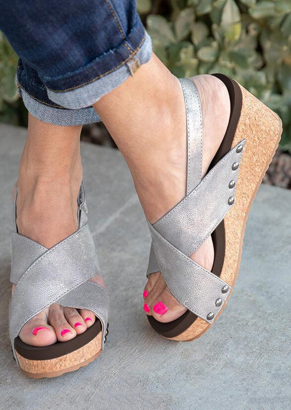 

Wedges Solid Cross Wedge Sandals - Light Gray. Size, Light grey