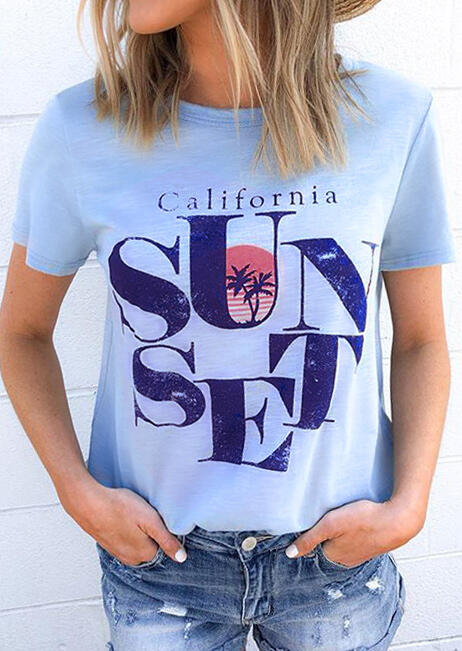 

California Sunset T-Shirt Tee - Light Blue, Lightblue, 447467