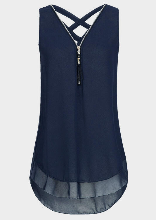 

Solid Criss-Cross Zipper Tank - Navy Blue, 447545