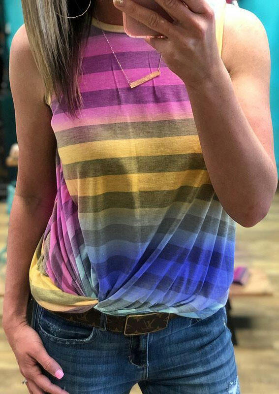 

Multicolor Striped Twist Tank without Necklace - Multicolor, 445915