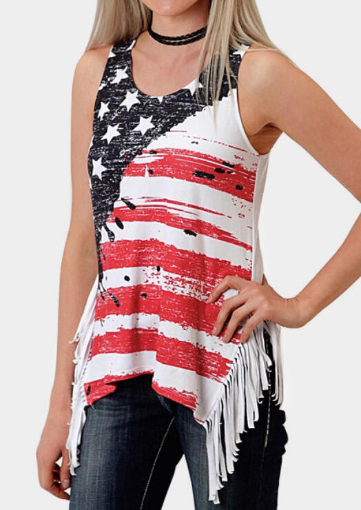 

Tank Tops American Flag Tassel Tank without Choker - Red. Size