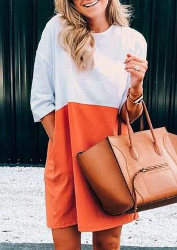 

Mini Dresses Color Block O-Neck Mini Dress - Orange. Size