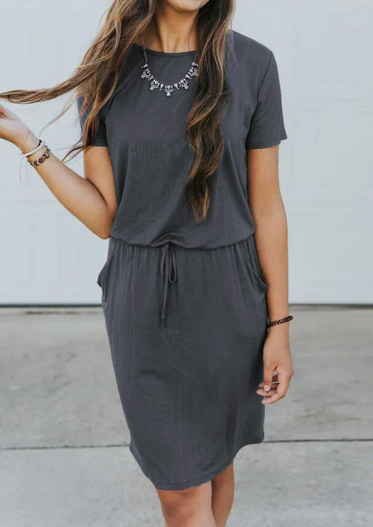 

Casual Dresses Solid Pocket Casual Dress without Necklace - Gray. Size