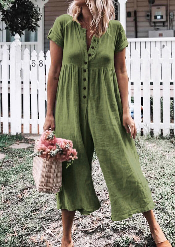 

Jumpsuits & Rompers Solid Button Wide Leg Jumpsuit - Green. Size