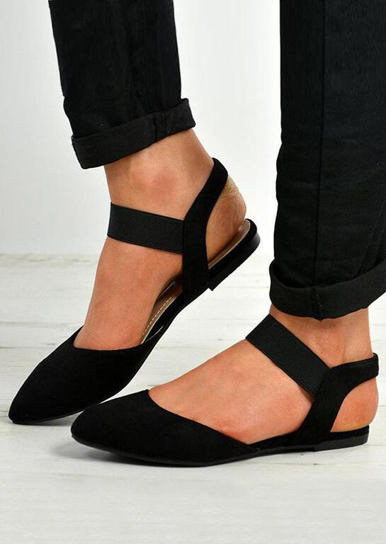 

Solid Pointed Toe Ankle Strap Sandals - Black, 447697