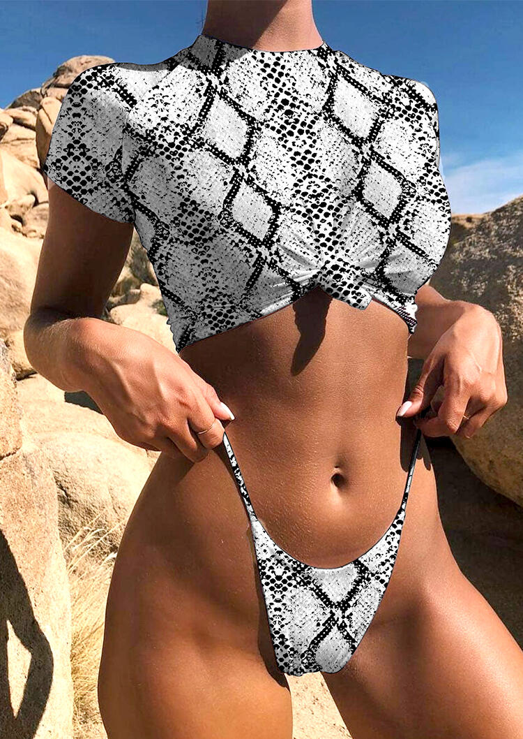 

Snake Skin Printed Tankini - Gray, 447711