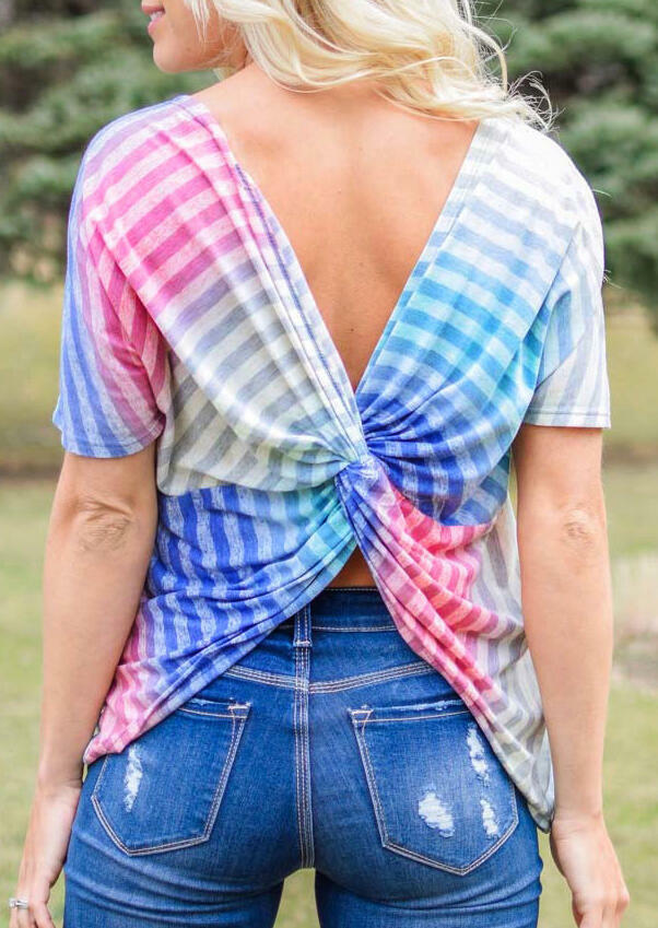 

Striped Printed Twist Blouse - Multicolor, 445686