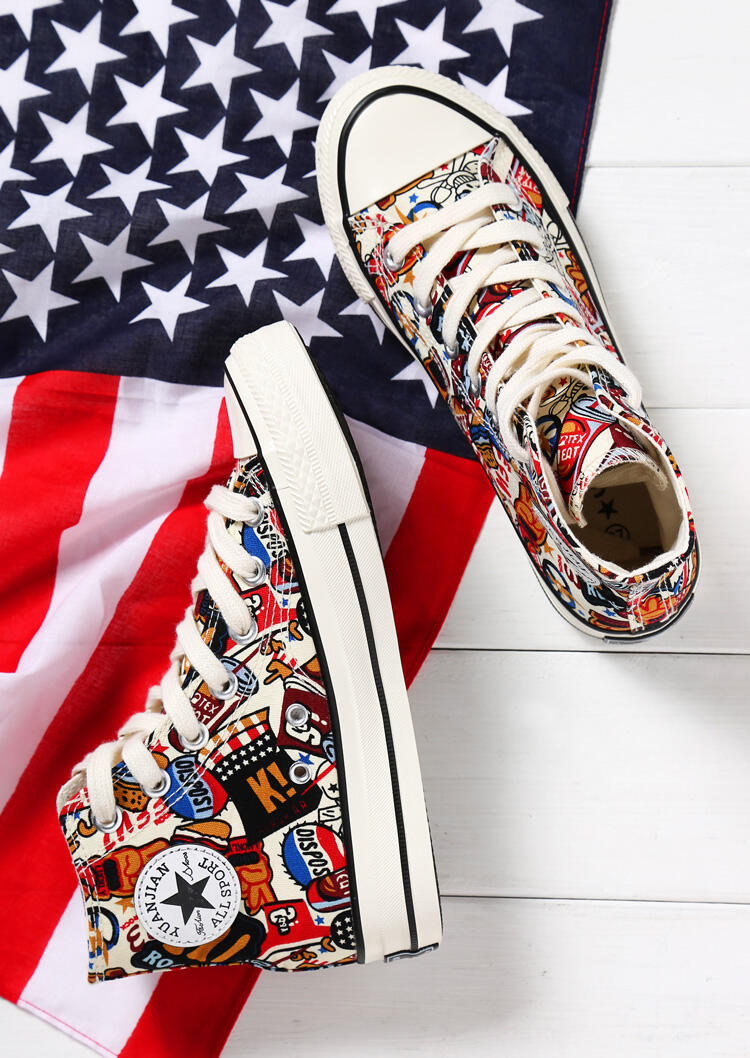 

Printed Lace Up Sneakers - Multi, 447702