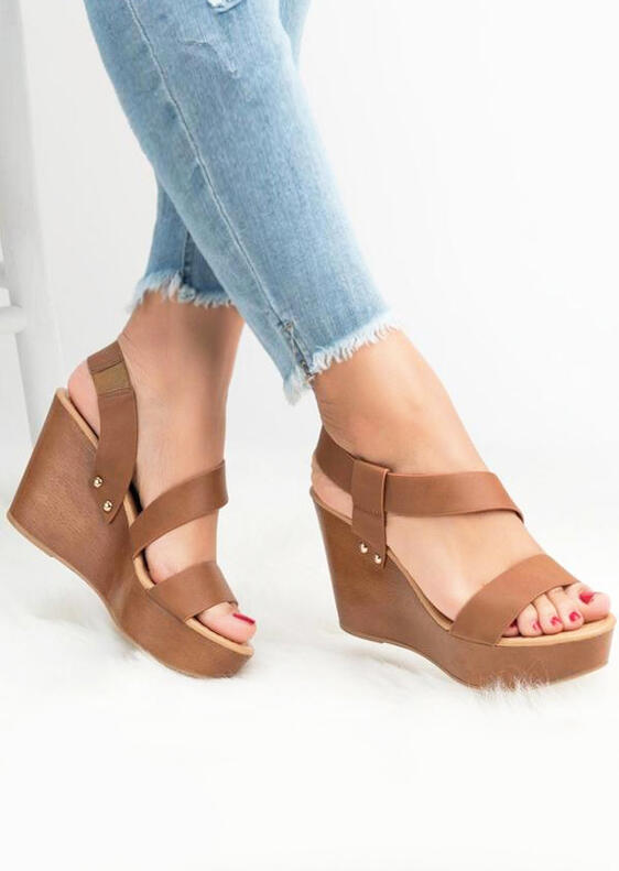 

Summer Solid Wedge Sandals - Light Brown, 448077