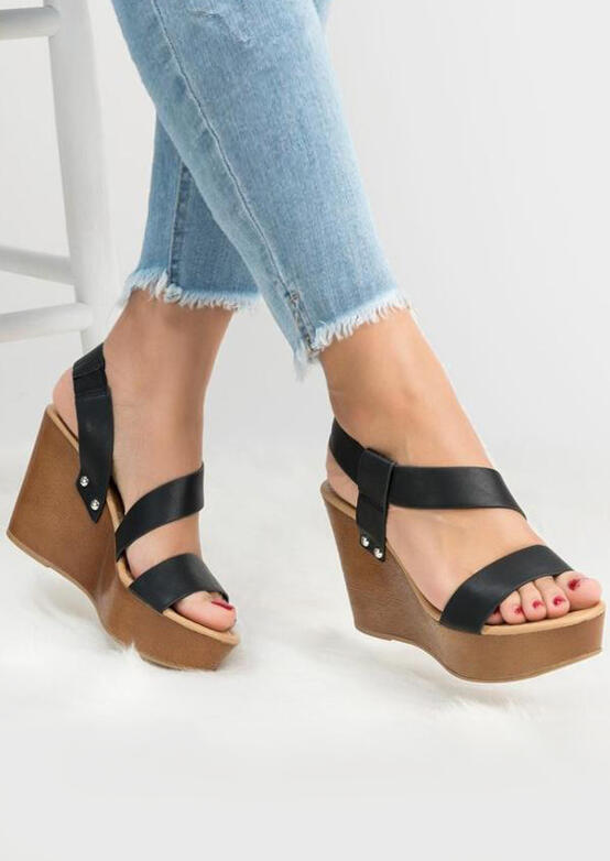 

Summer Solid Wedge Sandals - Black, 448078
