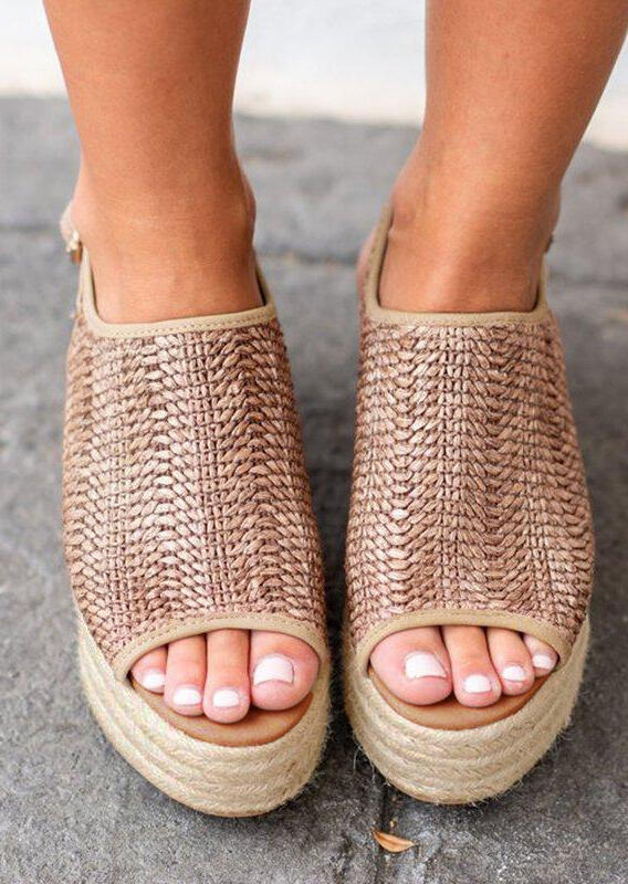 

Sandals Buckle Strap Peep Toe Wedge Sandals - Brown. Size: ,41