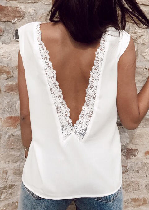 

Solid Lace Open Back Tank without Necklace - White, 447867