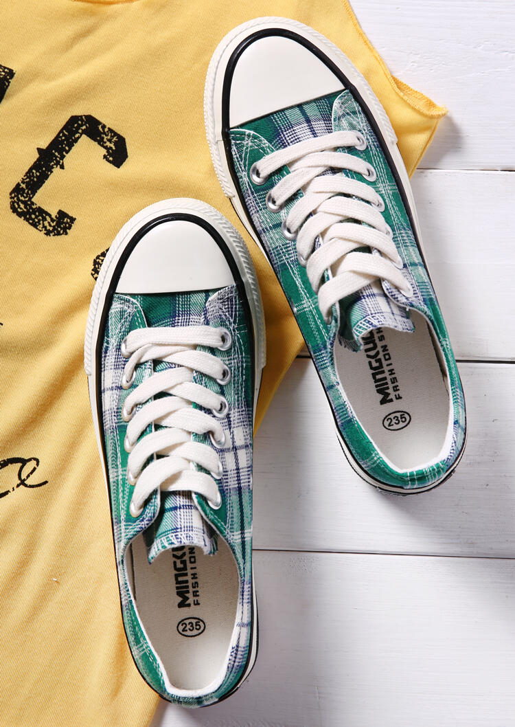 

Sneakers Plaid Lace Up Canvas Sneakers - Green. Size