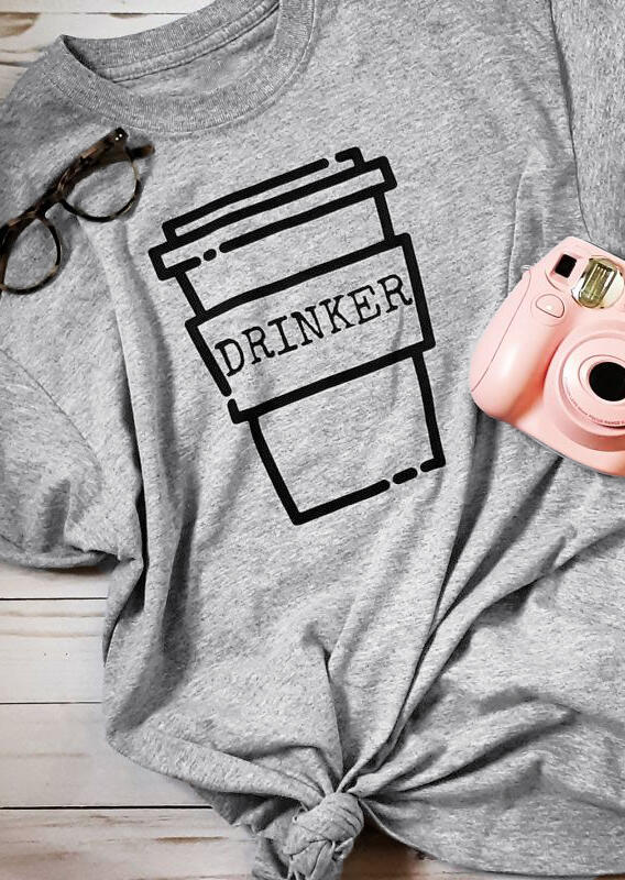 

Coffee Drinker O-Neck T-Shirt Tee - Gray, 448374