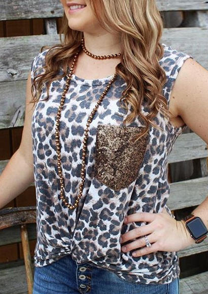 

Tank Tops Leopard Printed Pocket Tank without Necklace - Leopard. Size: ,M