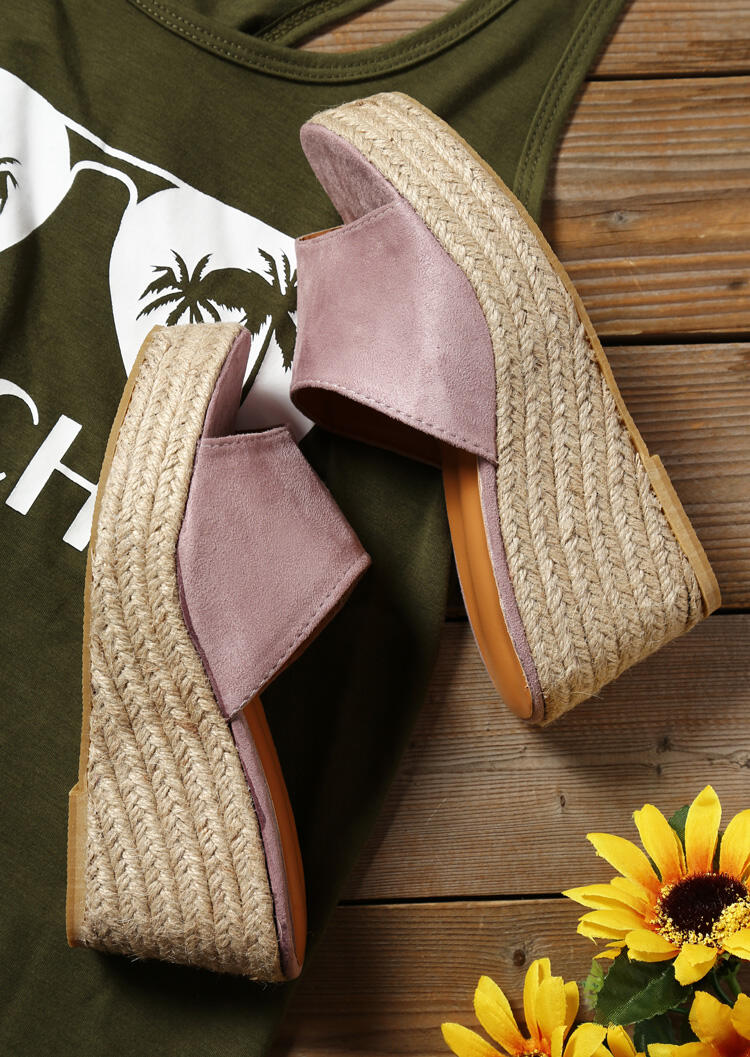 

Solid Round Toe Wedge Slippers - Cameo Brown, 448379