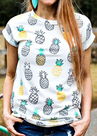

Pineapple Printed T-Shirt Tee - White, 448758
