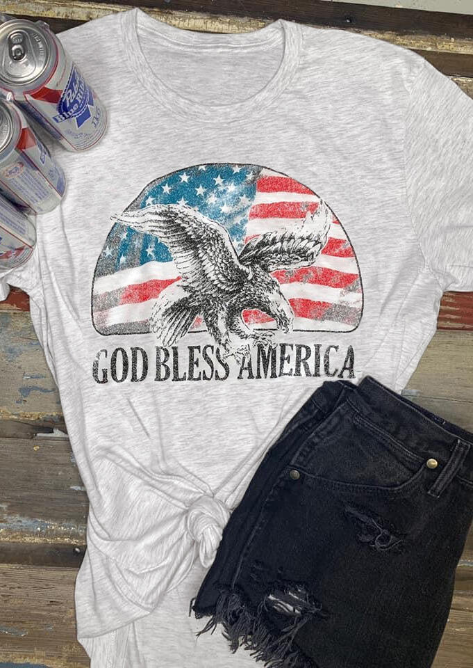 

God Bless America Eagle T-Shirt Tee - Light Grey, 448765