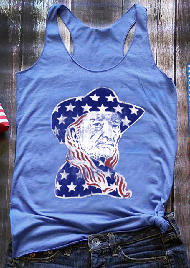 

Tank Tops American Flag Willie Nelson Tank - Light Blue. Size, Lightblue