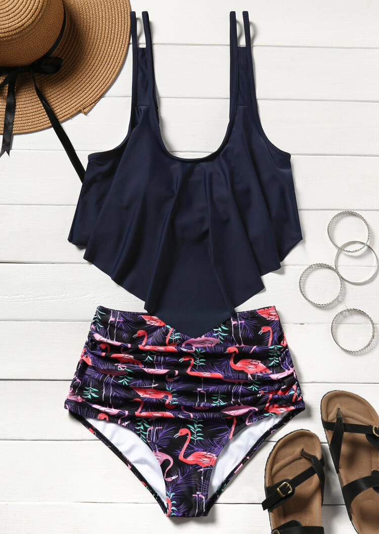 

Ruffled Flamingo High Waist Bikini Set - Navy Blue, 448549