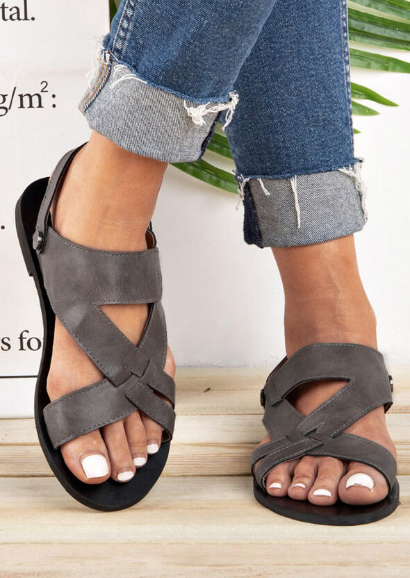 

Sandals Hollow Out Flat Sandals - Gray. Size