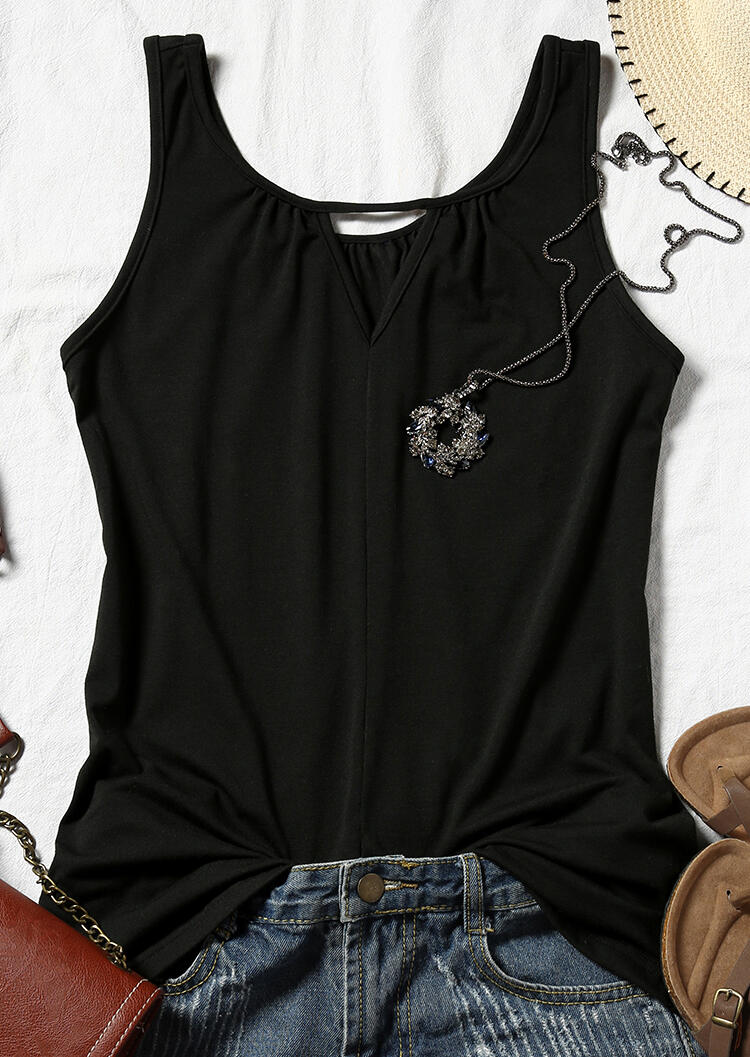 

Tank Tops Solid Hollow Out V-Neck Tank - Black. Size