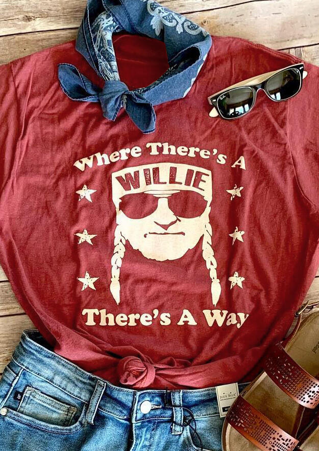 

Where There' A Willie T-Shirt Tee - Brick Red, 449051