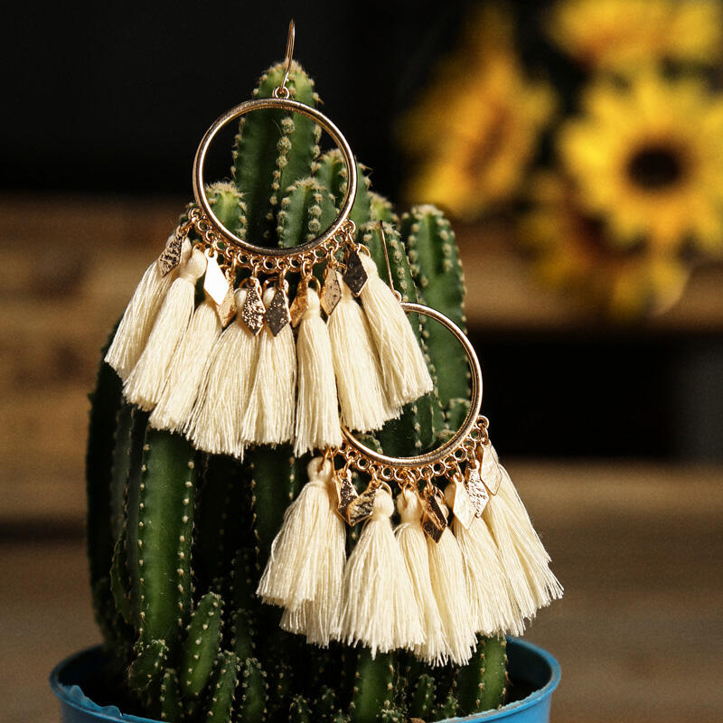 

Earrings Tassel Splicing Earrings - Beige. Size